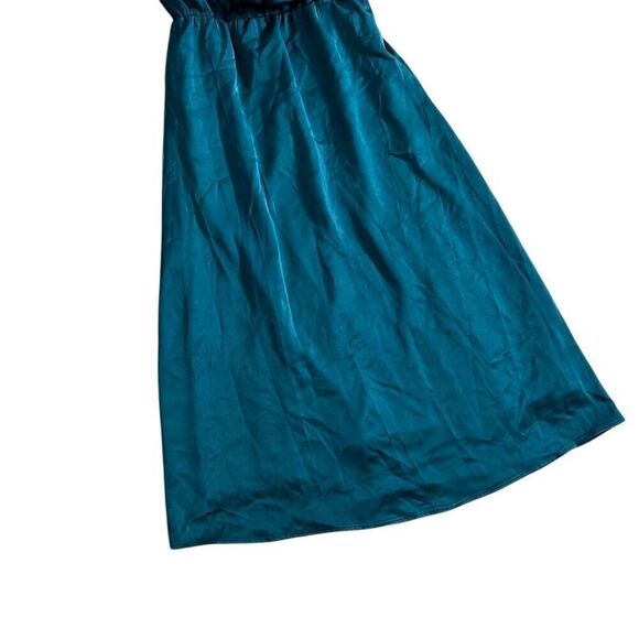 Satin Irregular Sleeveless Elastic Waist Mock Neck Cocktail Dress Emerald Medium - Picture 3 of 8